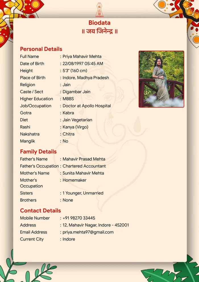 Abstract Flower biodata template