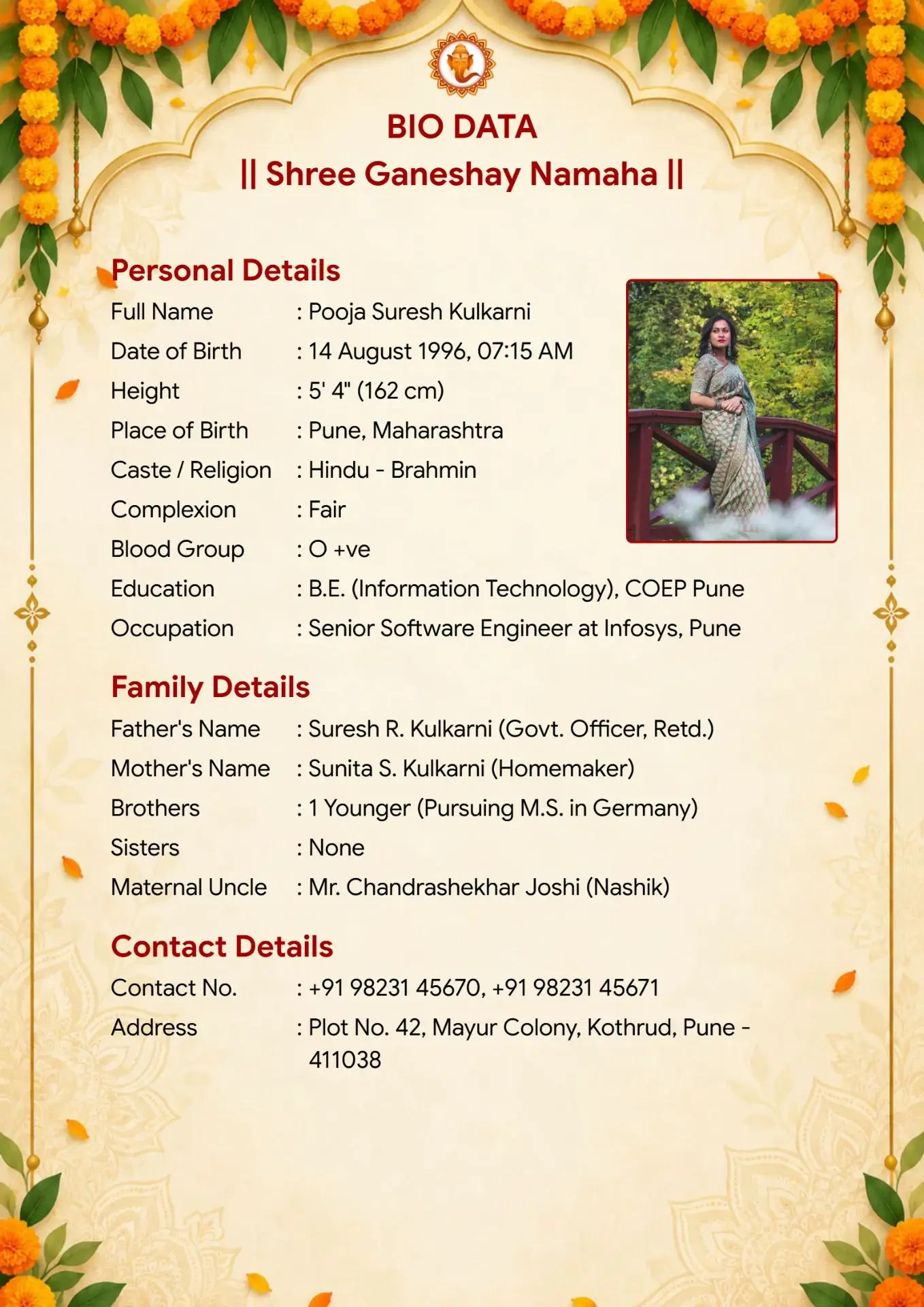 Marigold biodata template