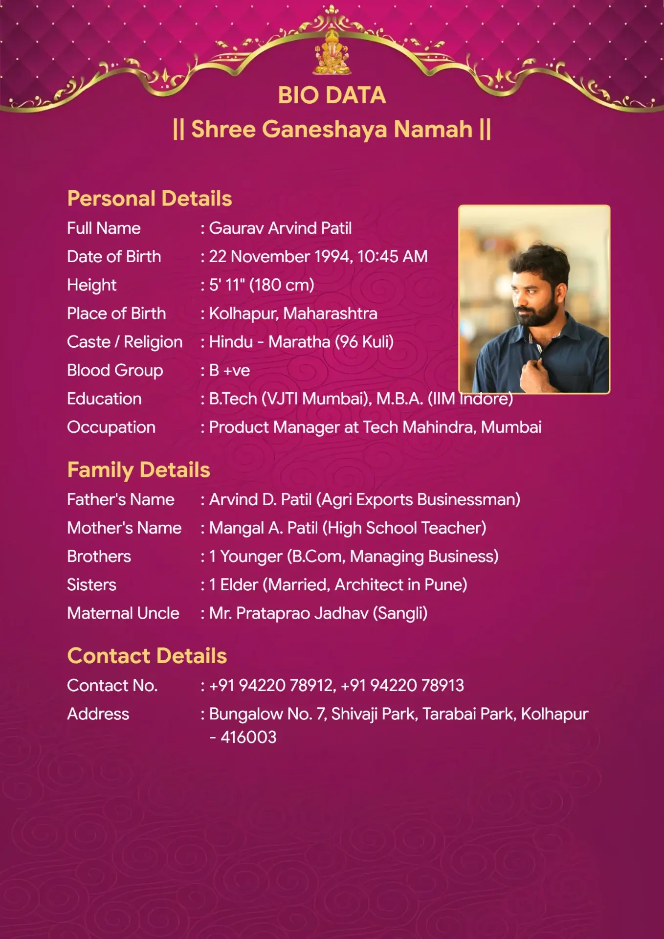 Magenta biodata template